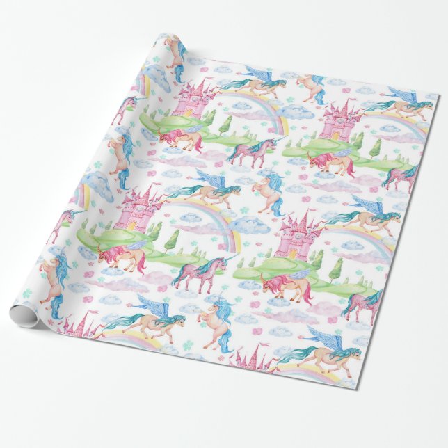 Niedliches Pony Unicorns-Muster für Aquarellpapier Geschenkpapier (Ungerollt)
