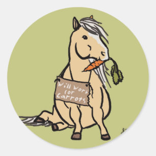 Niedliches Pony wird für Karotten funktionieren Runder Aufkleber