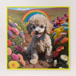 Niedliches Poodle Farbenfrohe Blume und Regenbogen