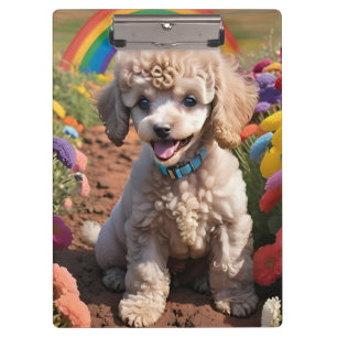 Niedliches Poodle Farbenfrohe Blume und Regenbogen Klemmbrett