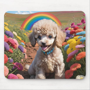 Niedliches Poodle Farbenfrohe Blume und Regenbogen Mousepad