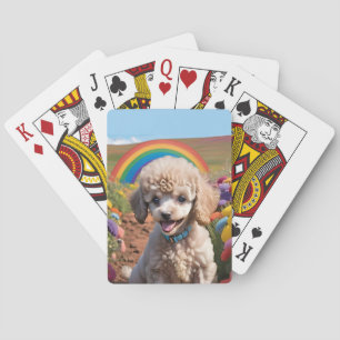 Niedliches Poodle Farbenfrohe Blume und Regenbogen Spielkarten