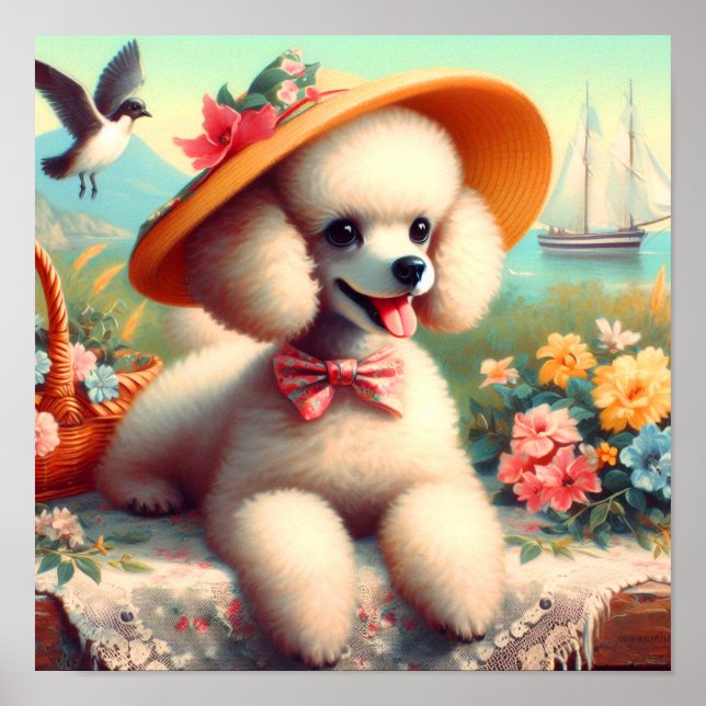 Niedliches Poodle Vintage Malerei Poster (Vorne)