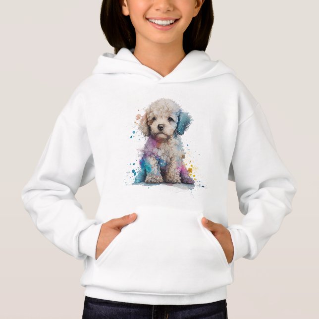 Niedliches Poodle Welpe Wasserfarbe Kunst Hoodie (Vorderseite)
