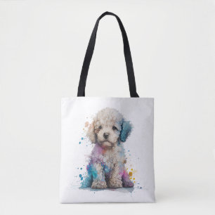 Niedliches Poodle Welpe Wasserfarbe Kunst Tasche