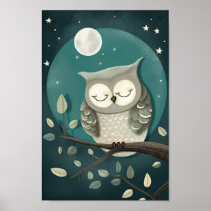Niedliches Poster einer Eule, die unter dem Mond u