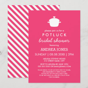 Niedliches Potluck-Brautparty   Hot Pink White Einladung