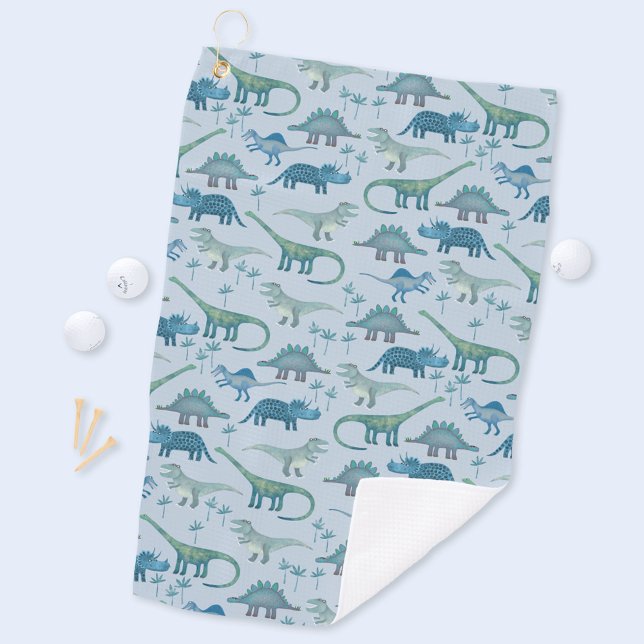 Niedliches prähistorisches Blaues Dinosaurier-Must Golfhandtuch (Dinosaur pattern fun golf towel)