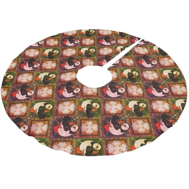Niedliches Puffin Birds Wintermuster Polyester Polyester Weihnachtsbaumdecke (Schrägansicht)