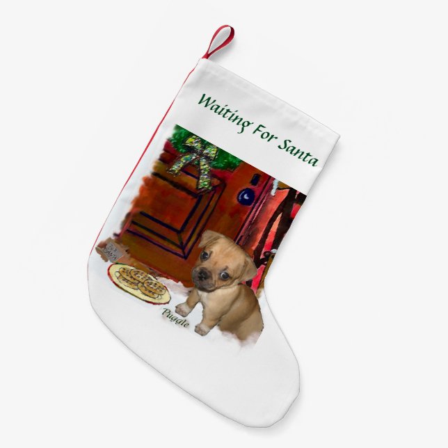 Niedliches Puggle Weihnachten Kleiner Weihnachtsstrumpf (Vorderansicht (hängend))