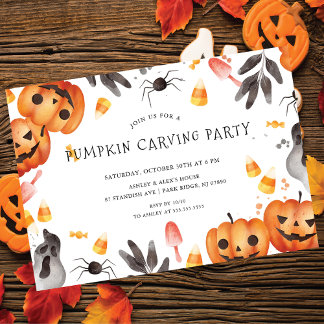 Niedliches Pumpkin Carving Halloween-Party Einladu Einladung