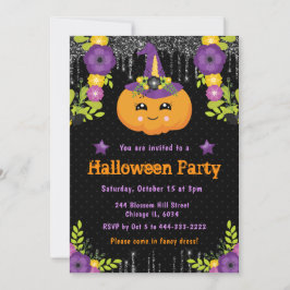 Niedliches Pumpkin Floral Halloween-Party Einladung