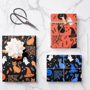 Niedliches Pumpkin Ghost Halloween-Muster Geschenkpapier Set
