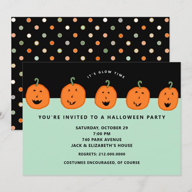 Niedliches Pumpkin-Halloween-Party Einladung (Vorne/Hinten)