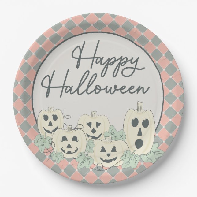 Niedliches Pumpkin-Happy Halloween Pappteller (Vorderseite)