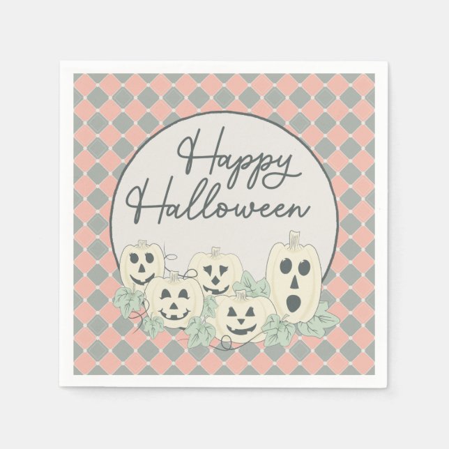 Niedliches Pumpkin-Happy Halloween Serviette (Vorderseite)