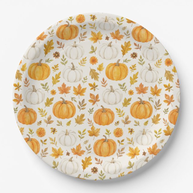 Niedliches Pumpkin-Muster | Erntedank Pappteller (Vorderseite)