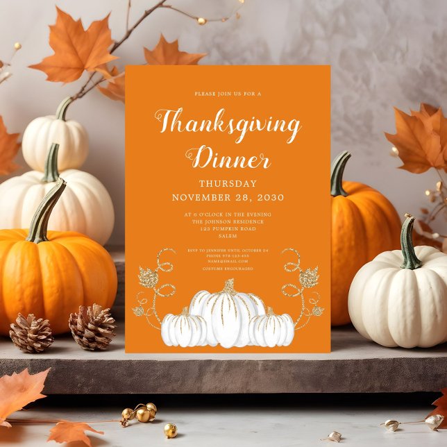 Niedliches Pumpkin Orange Erntedank Dinner Party Einladung (Cute Pumpkin Orange Thanksgiving Dinner Party Invitation)