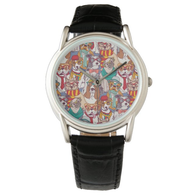 Niedliches Puppy-Fashion-Muster Armbanduhr (Vorderseite)