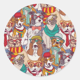 Niedliches Puppy-Fashion-Muster Runder Aufkleber