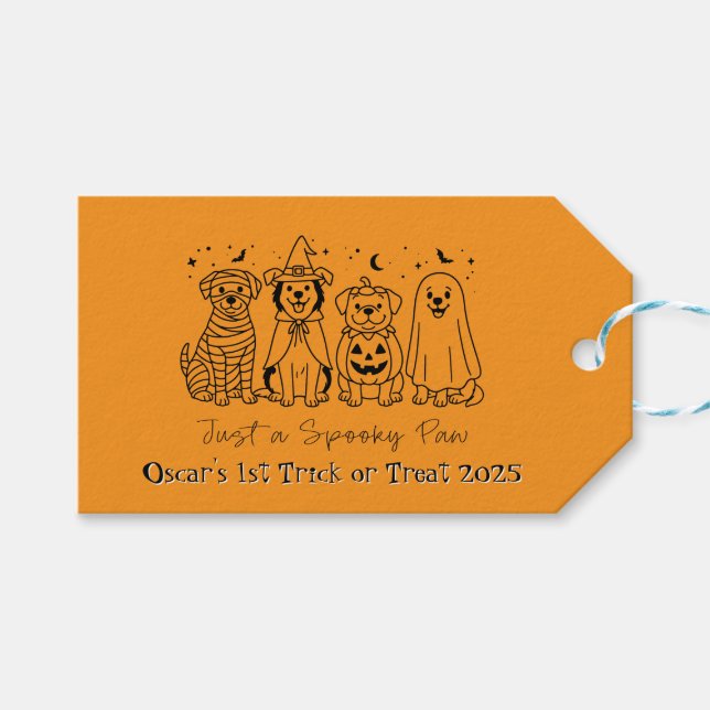 Niedliches Puppy Halloween Geschenkanhänger (Vorderseite (Horizontal))