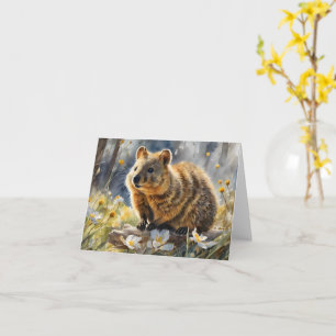 Niedliches Quokka Weiße Blume Aquarell Leere Grußk Karte