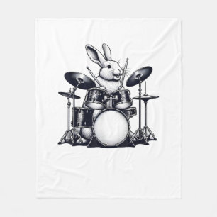 Niedliches Rabbit Bunny Playing Trommeln Rabbits D Fleecedecke