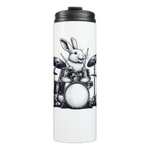 Niedliches Rabbit Bunny Playing Trommeln Rabbits D Thermosbecher