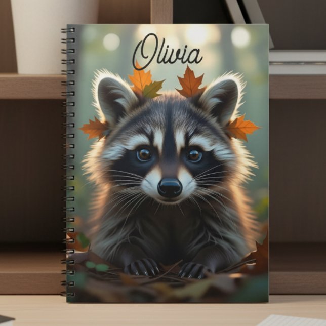 Niedliches Raccoon bei Herbstlauben Personalisiert Notizblock (Von Creator hochgeladen)