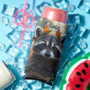 Niedliches Raccoon bei Herbstlauben Personalisiert Selters Dosenkühler