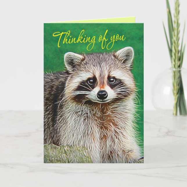 Niedliches Raccoon-Denken auf Ihrer Karte (Vorderseite)