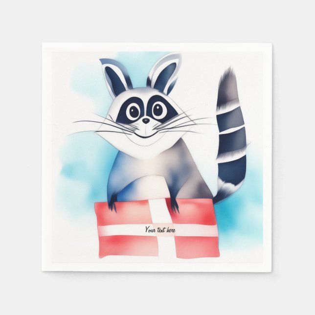 Niedliches Raccoon-Geburtstagsgeschenk Serviette (Vorderseite)