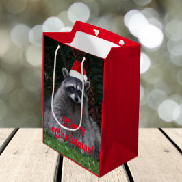 Niedliches Raccoon Rote Weihnachtsmannmütze Urlaub Mittlere Geschenktüte