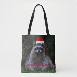 Niedliches Raccoon Rote Weihnachtsmannmütze Urlaub Tasche