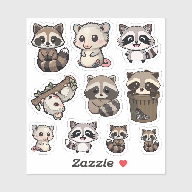 Niedliches Raccoon- und Opossum-Aufkleber Aufkleber (Blatt)