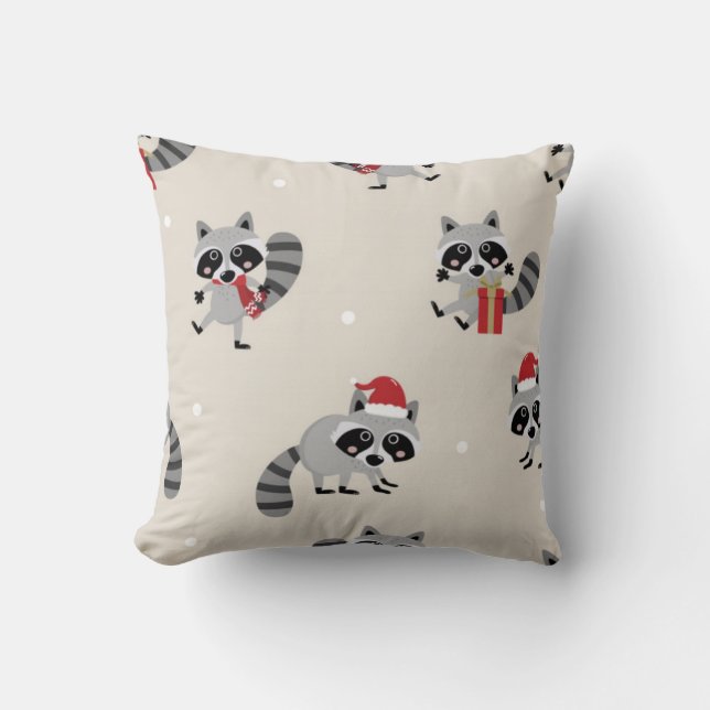 Niedliches Raccoon Weihnachtsmuster Kissen (Vorderseite)