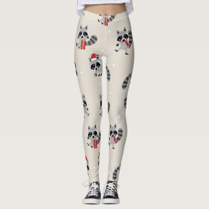 Niedliches Raccoon Weihnachtsmuster Leggings