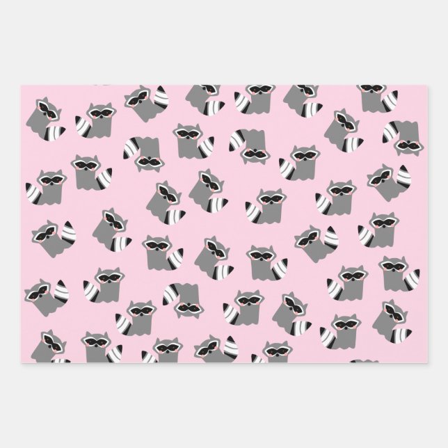 Niedliches Raccoon Wrapping-Papier Geschenkpapier Set (Vorderseite)