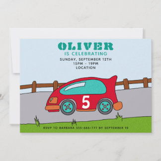 Niedliches Race Car Zeichnend Kindergeburtstag Par Einladung