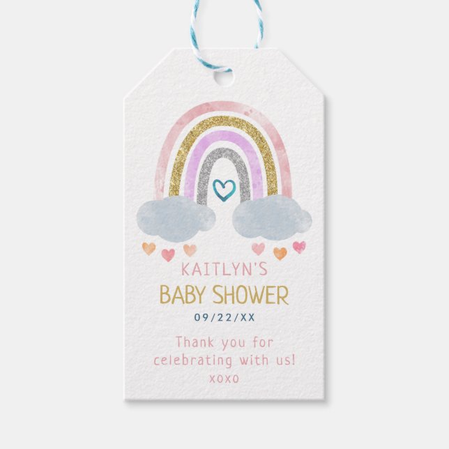 Niedliches Rainbow Baby Dusche Danke, Geschenkmark Geschenkanhänger (Vorderseite)