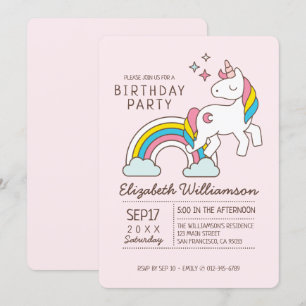 Niedliches Rainbow-Einhorn und Glitzern Geburtstag Einladung