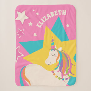 Niedliches Rainbow-Einhorn und Stars Girly-Pink-Mo Sherpadecke