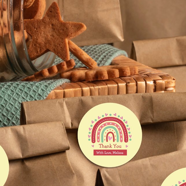 Niedliches Rainbow Herzlichen Dank Runder Aufkleber (Von Creator hochgeladen)