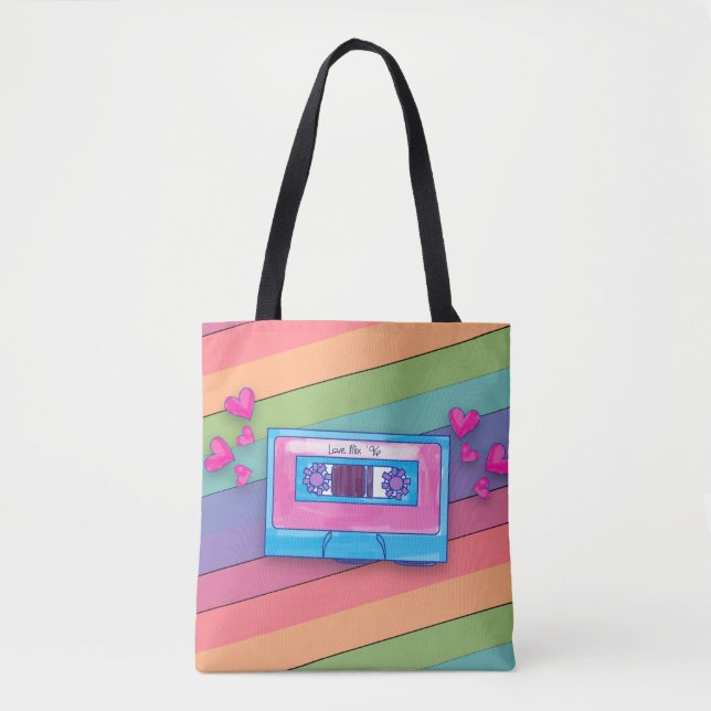 Niedliches Rainbow-Hintergrund-Retro-Logo für Mixt Tasche (Vorderseite)
