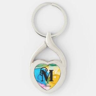 Niedliches Rainbow-Marmormonogramm Schlüsselanhänger