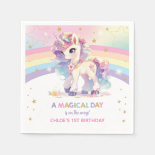 Niedliches Rainbow Princess Unicorn 1. Geburtstag  Serviette