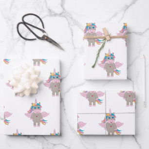 Niedliches Rainbow Unicordesign Geschenkpapier Set