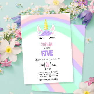 Niedliches Rainbow Unicorn Geburtstag Einladung