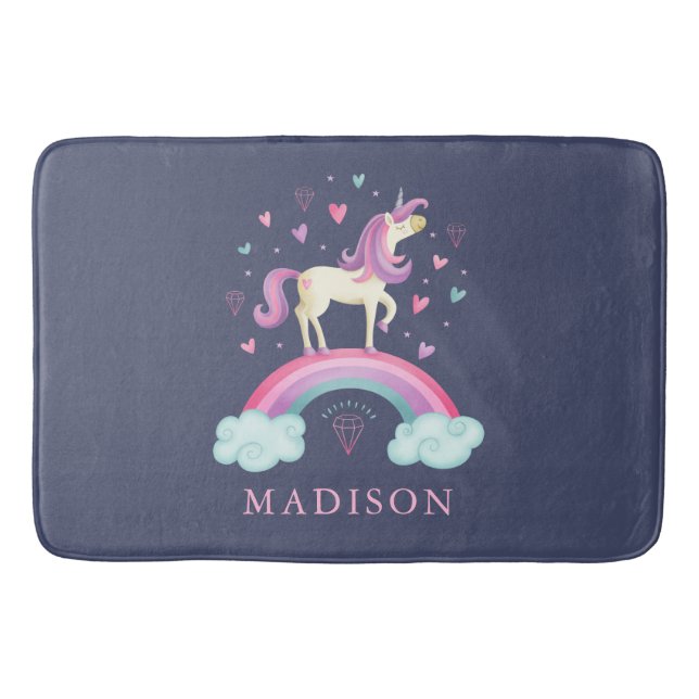 Niedliches Rainbow Unicorn Girl Badematte (Vorderseite)