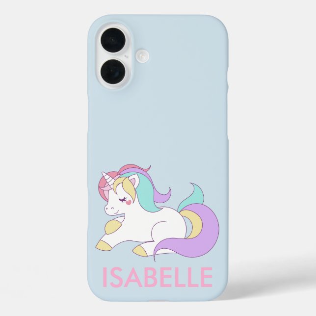 Niedliches Rainbow Unicorn iPhone 16 Plus Hülle (Rückseite)